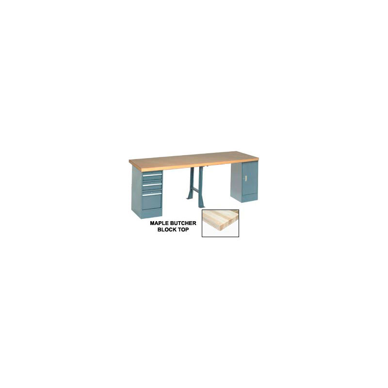 Global Industrial 607973 144 x 30 in. Production Workbench with Maple Cabinet & 3 Drawer 1-Leg, Gray