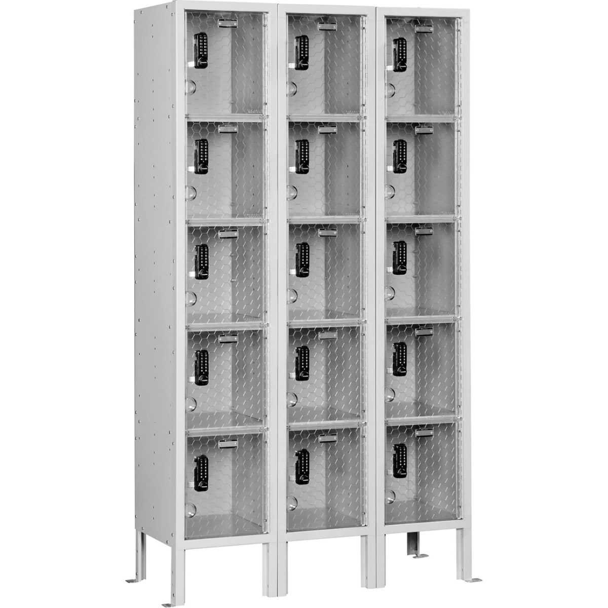 Global Industrial 413138GY 5-Tier 15 Door Clear View Locker Digital Lock, Gray - 36 x 12 x 66 in.