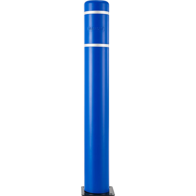 Global Industrial B3229804 52 in. Plastic Flex Bollard with Base & Spring Tape - Blue & White