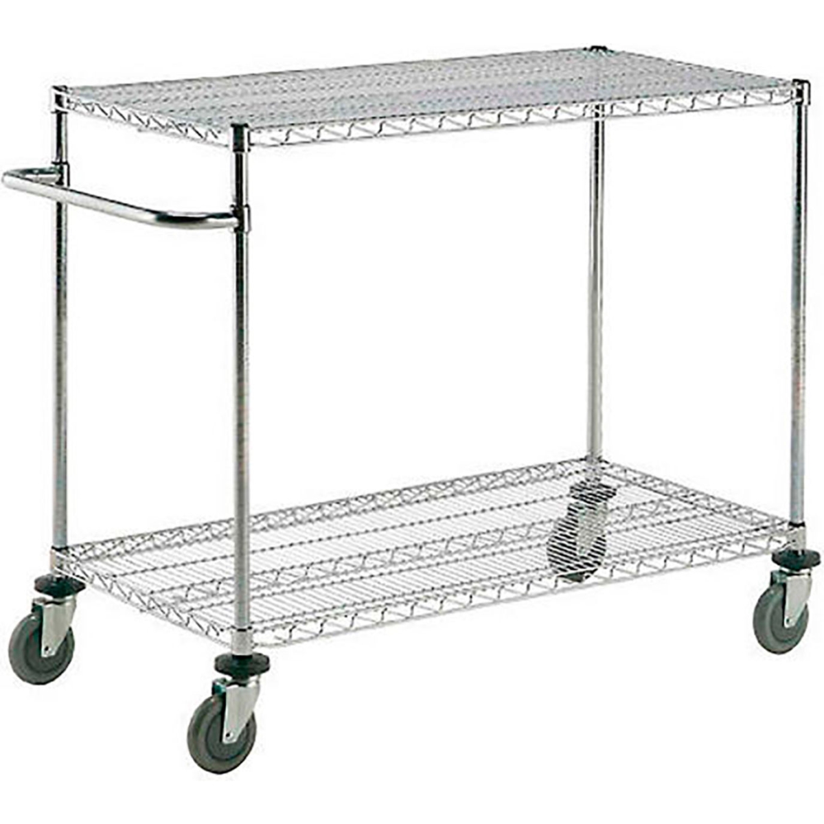 Global Industrial PC2454PESD2B Nexel 2 Shelf Push Cart with Poly Casters & 4 Swivel 2 Brake, Chrome - 54 x 24 x 40 in.
