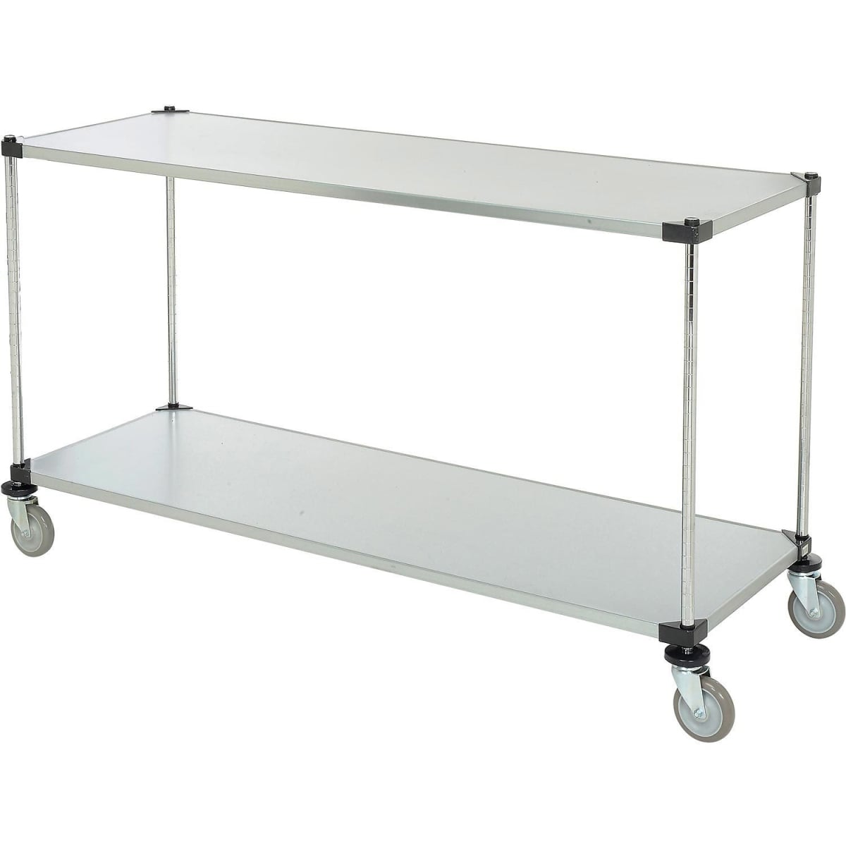 Global Industrial SC18723SZ2 Nexel 2 Shelf Cart with Poly Casters 4 Swivel, Galvanized - 72 x 18 x 40 in.