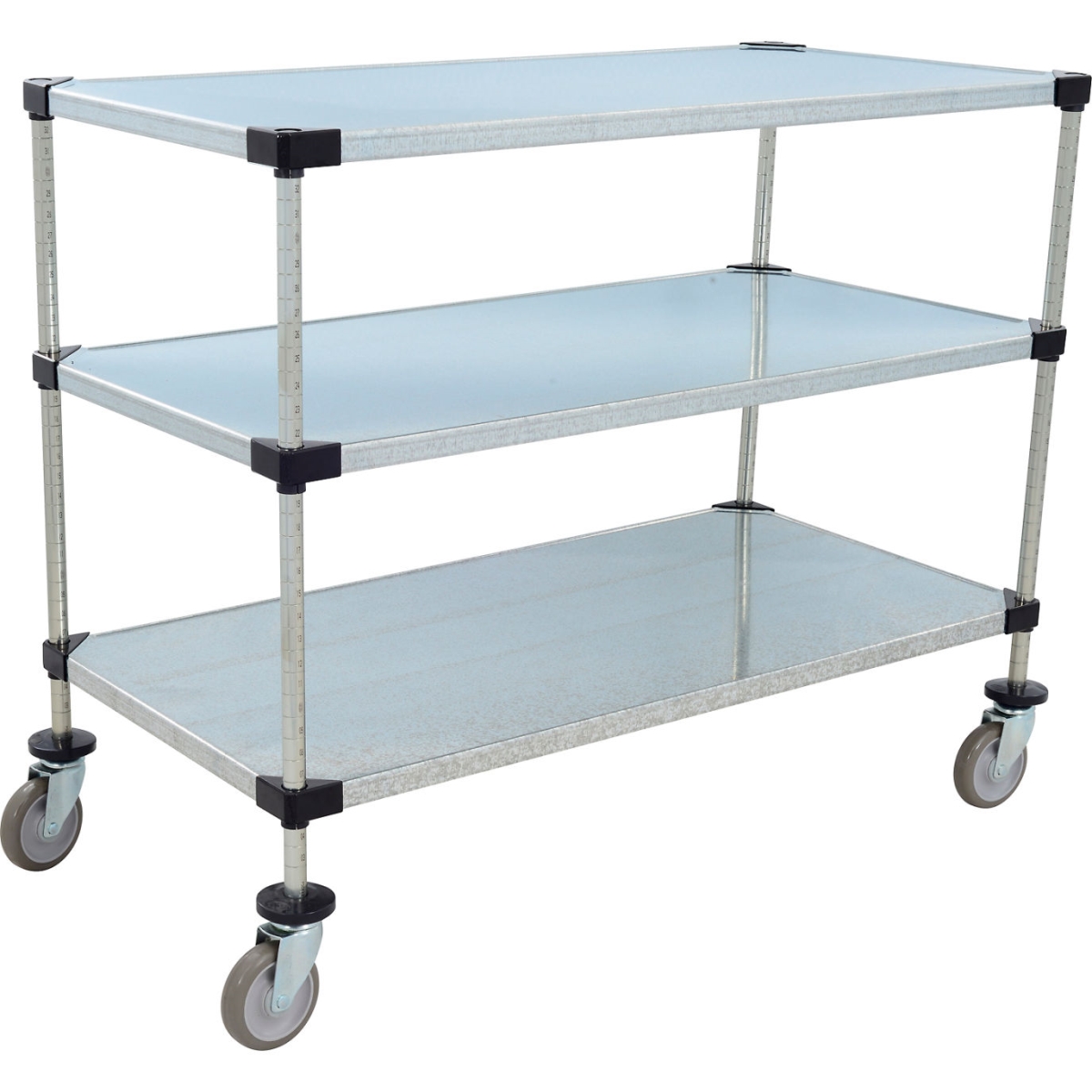 Global Industrial SC24483SZ3 Nexel 3 Shelf Cart with Poly Casters & 4 Swivel, Galvanized - 48 x 24 x 40 in.