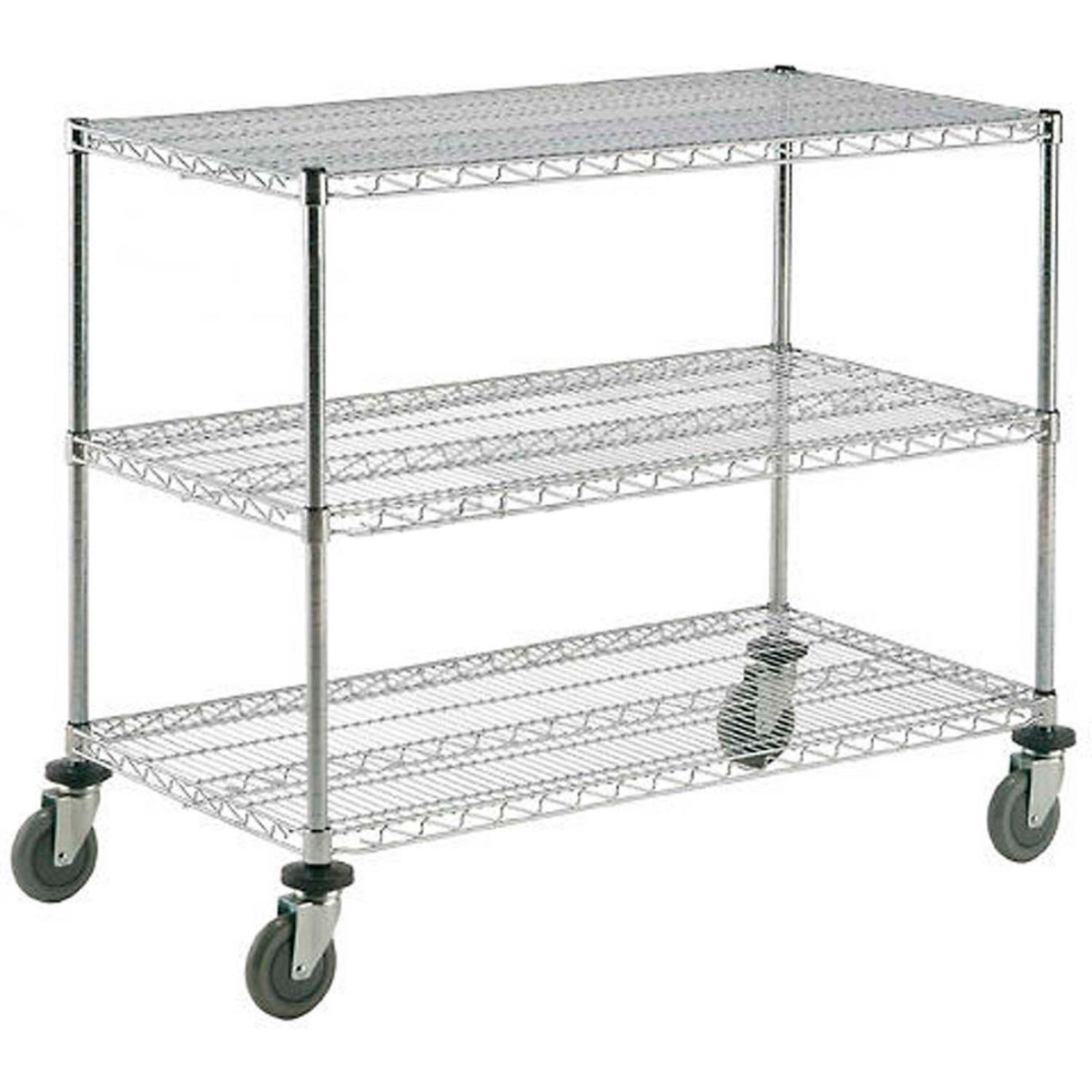 Global Industrial SC2448PC3 Nexel 3 Shelf Cart with Poly Casters & 4 Swivel, Chrome 48 x 24 x 40 in.