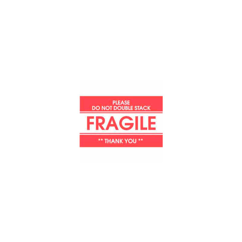 B465209 Labels with Fragile Please Do Not Double Stack Thank You Print, Red & White - 5 x 3 in. - Roll of 500