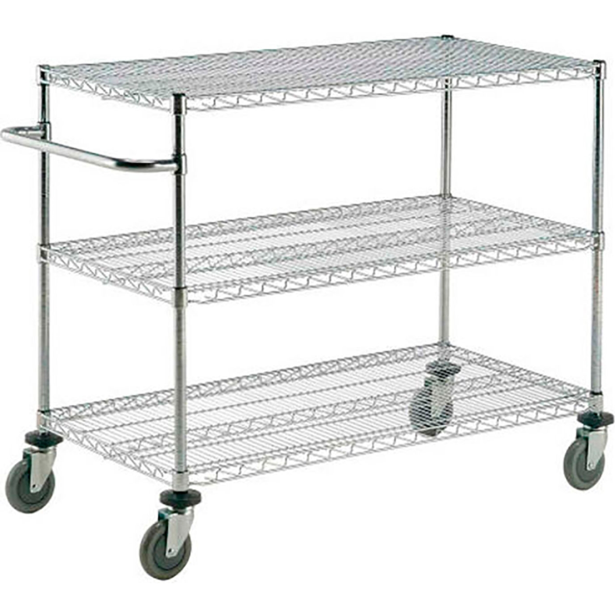 Global Industrial PC2436PESD3B Nexel 3 Shelf ESD Push Cart with Poly Casters & 4 Swivel 2 Brake, Chrome - 36 x 24 x 40 in.