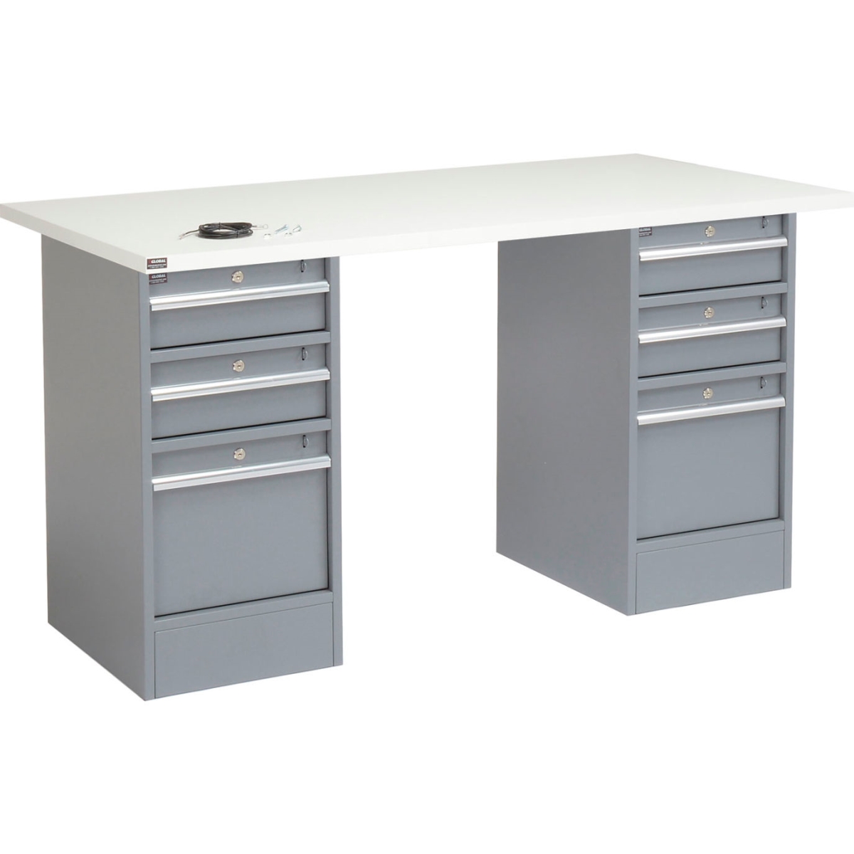 Global Industrial 607633 72 x 30 in. Pedestal Workbench with 6 Drawers ESD Square Edge, Gray