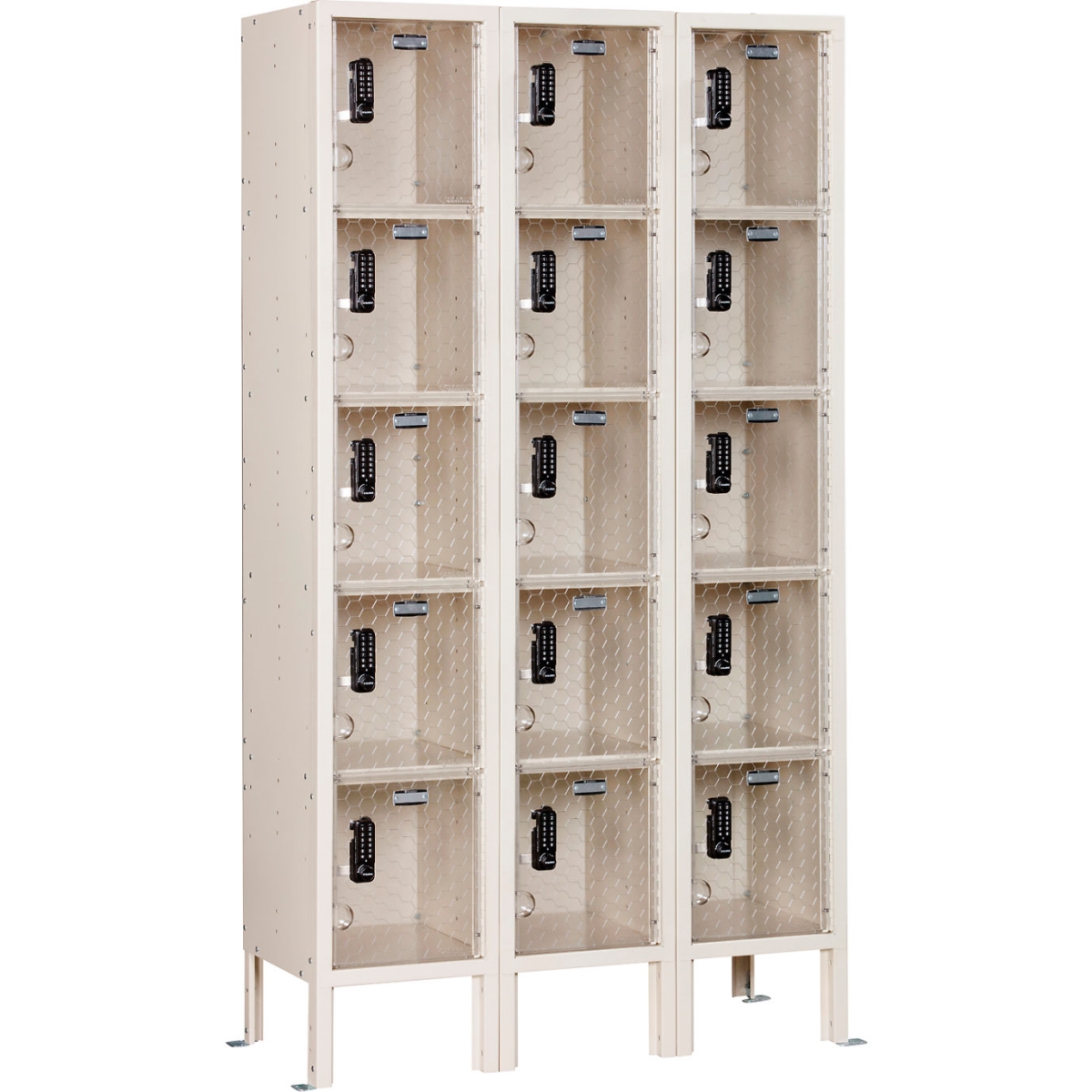 Global Industrial 412328TN 5-Tier 15 Door Clear View Locker Digital Lock, Tan - 36 x 15 x 66 in.
