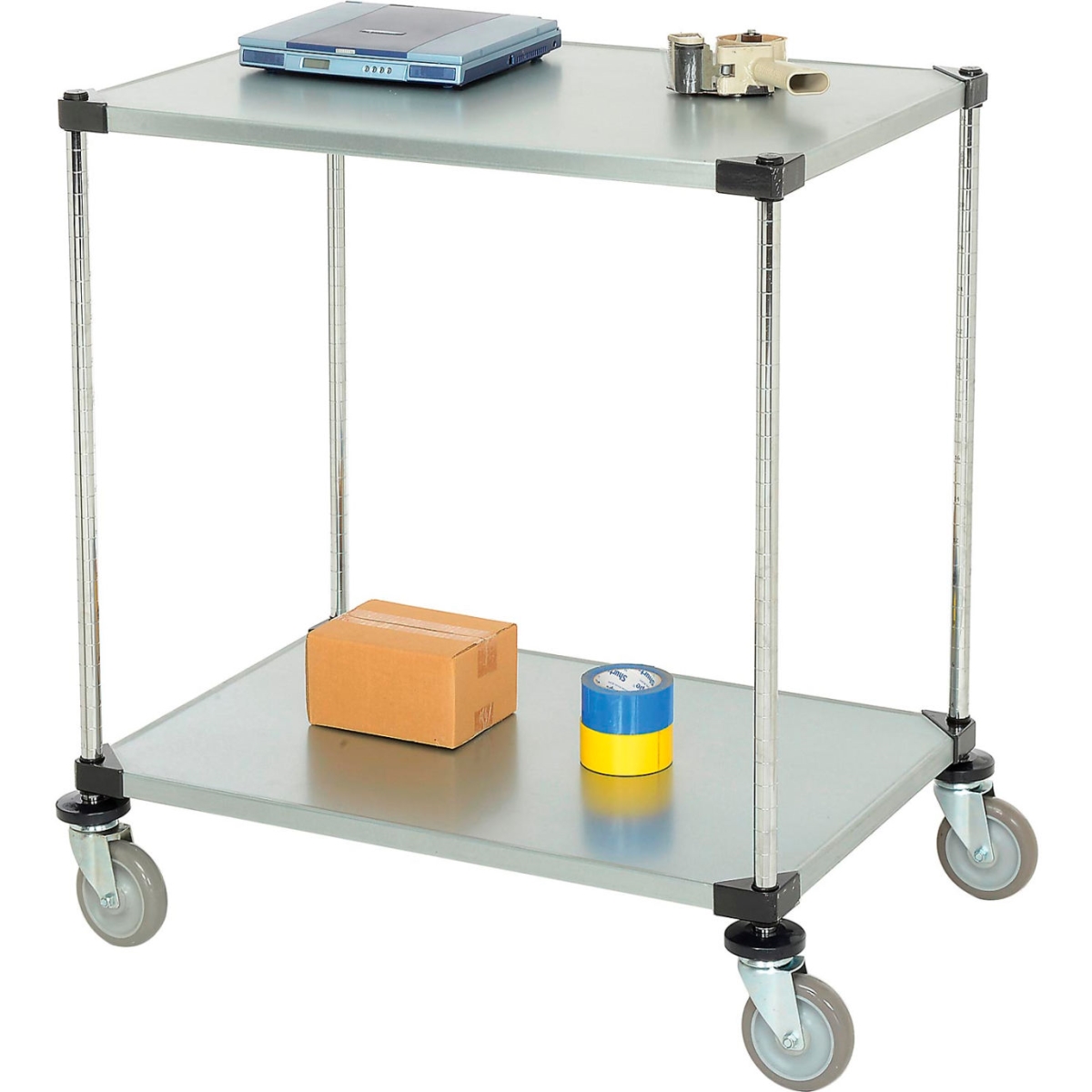 Global Industrial SC24363SZ2 Nexel 2 Shelf Cart with Poly Casters & 4 Swivel, Galvanized - 36 x 24 x 40 in.