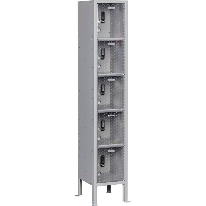 Global Industrial B3191875GYA 5-Tier 5 Door Clear View Locker Digital Lock - Gray - 12 x 18 x 66 in.