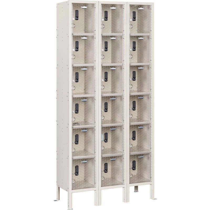 Global Industrial B3191877TNU 6-Tier 18 Door Clear View Locker Digital Lock - Tan - 36 x 15 x 78 in.