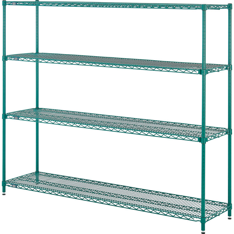 Global Industrial B3249281 Nexel 4 Shelf Poly-Green Quick Adjust Wire Shelving Unit Starter - 60 x 18 x 54 in.