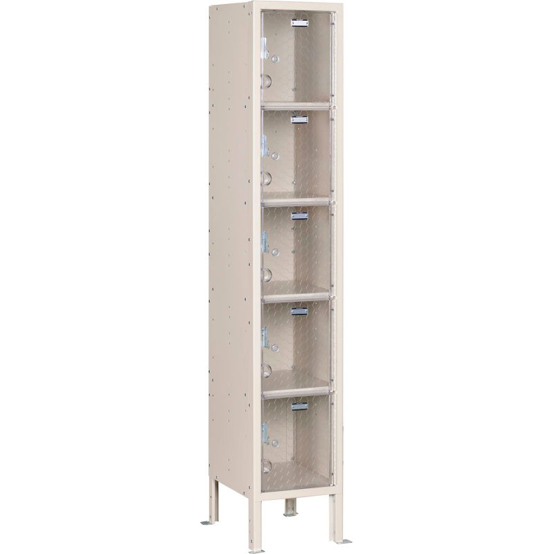 Global Industrial B3191052TNA 12 x 15 x 66 in. 5-Tier 5 Door Clear View Locker Digital Lock, Tan