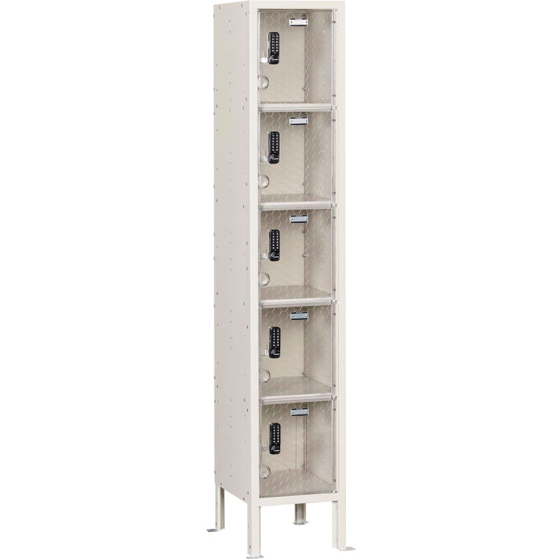 Global Industrial B3191873TNU 12 x 15 x 66 in. 5-Tier 5 Door Clear View Locker Digital Lock - Tan
