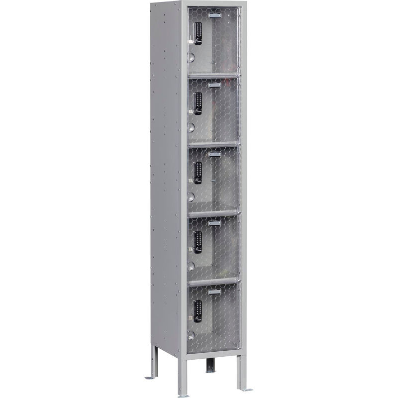 Global Industrial B3191873GYU 5-Tier 5 Door Clear View Locker Digital Lock, Gray - 12 x 15 x 66 in.