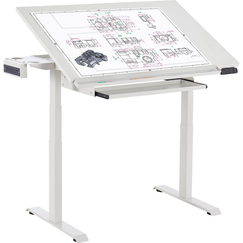 Global Industrial B3191063 48 x 30 in. Interion Adjustable Height Drafting Table, White