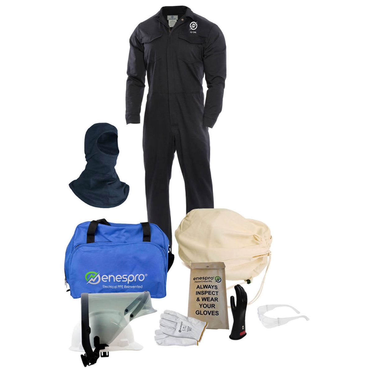 B2306466 Enespro ArcGuard 12 Cal Ultra Soft Arc Flash Kit with Coverall & Balaclava Gloves - 2XL - Size 10