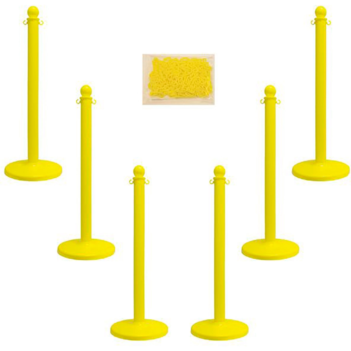 Global Industrial B549230 Mr. Chain Medium Duty Plastic Stanchion Kit with 2 in. x 50 ft. Chain, Yellow - Pack of 6