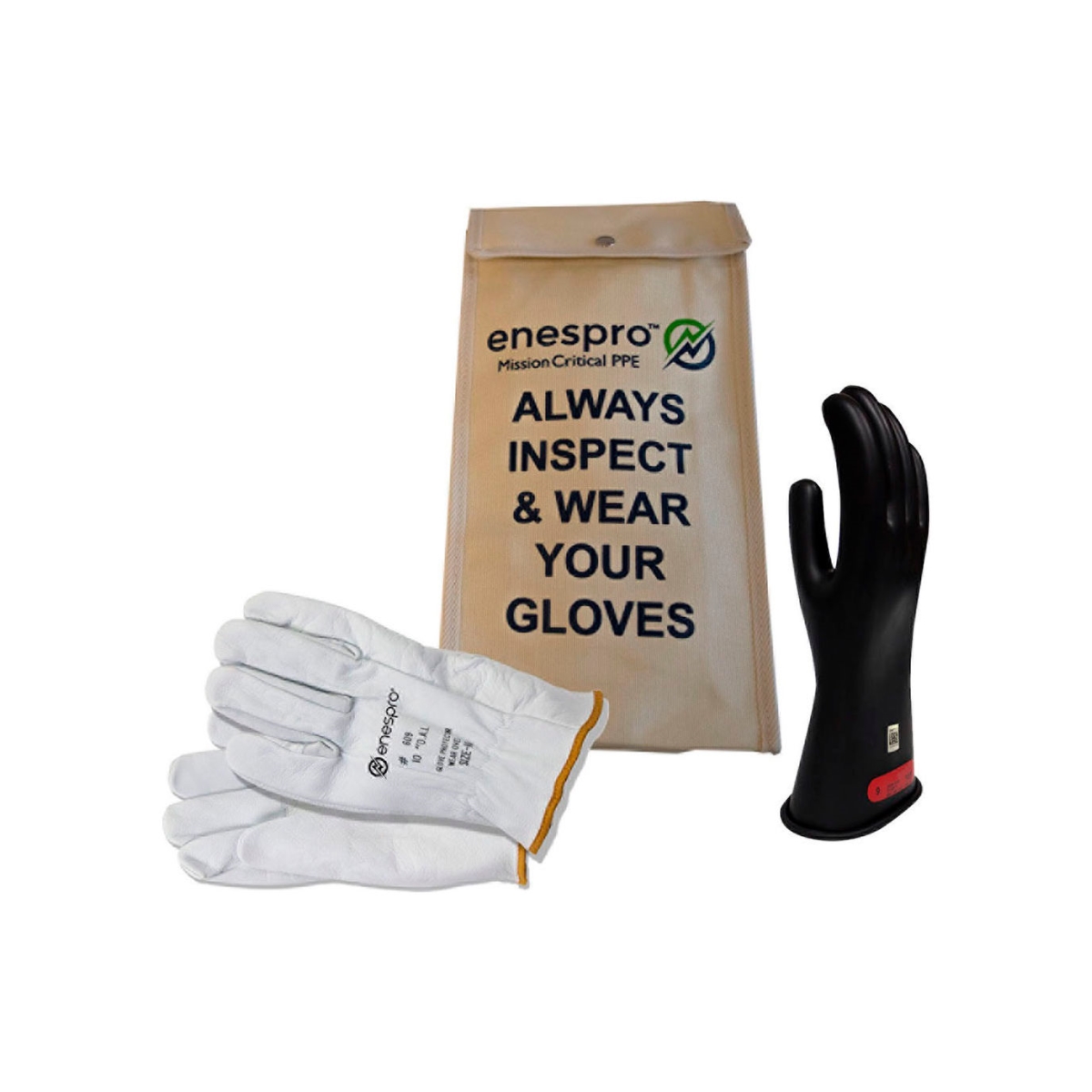 B2305930 Enespro Class 0 ArcGuard Rubber Voltage Glove Kit, Black - Size 10