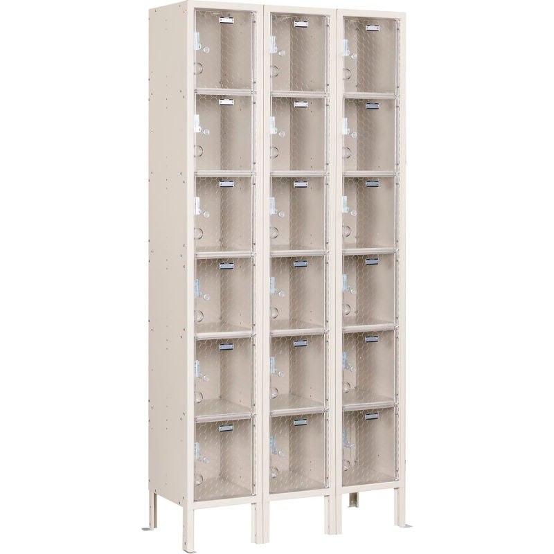 Global Industrial B3191755TNU 6-Tier 18 Door Clear View Locker Digital Lock, Tan - 36 x 15 x 78 in.