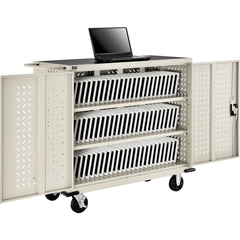 Global Industrial B3184290 Mobile Storage & Charging Cart for 75 iPads & Tablets Putty