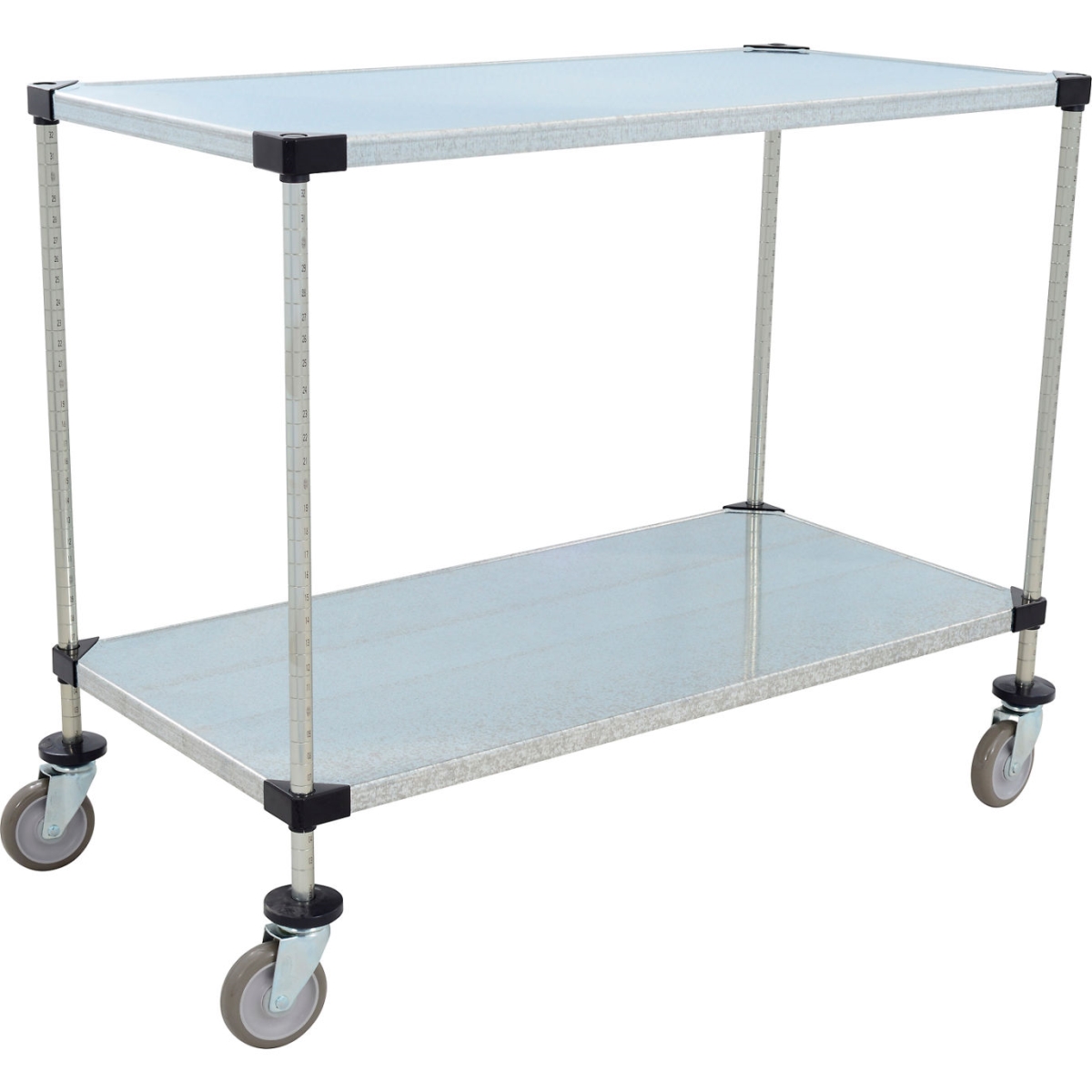Global Industrial SC24483SZ2 Nexel 2 Shelf Cart with Poly Casters & 4 Swivel, Galvanized - 48 x 24 x 40 in.