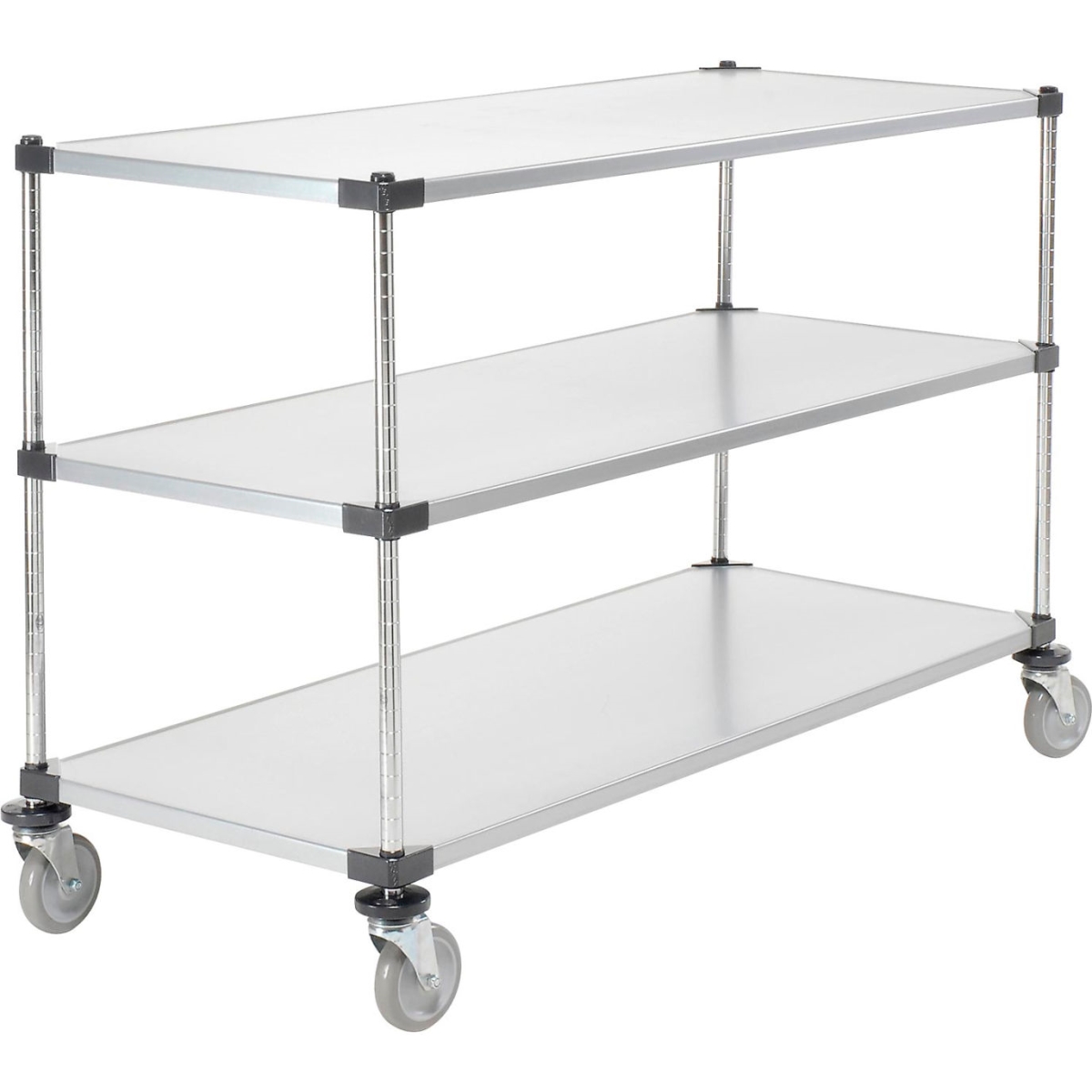 Global Industrial SC24603SZ3 Nexel 3 Shelf Cart with Poly Casters & 4 Swivel, Galvanized - 60 x 24 x 40 in.