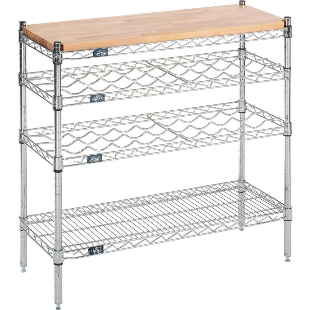 Picture of Nexel W14483WS2 34 x 14 x 48 in. 4 Tier Wine Display Unit, Wood Top & Chrome