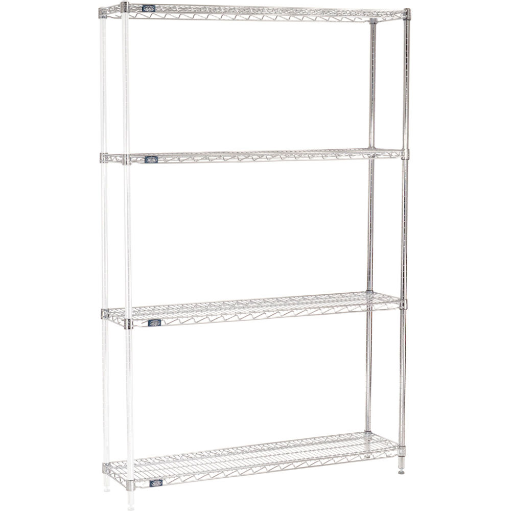 Nexel 4 Shelf, Chrome Wire Shelving Unit, Add On, 48"W x 12"D x 74"H