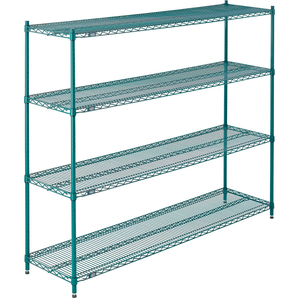 12365G 12 x 36 x 54 in. Poly 4 Tier Wire Shelving Starter Unit, Green Epoxy