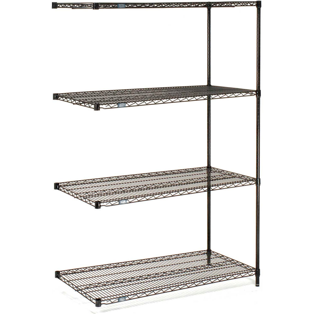 A24608B 24 x 60 x 86 in. 4 Tier Wire Shelving Add-On Unit, Black