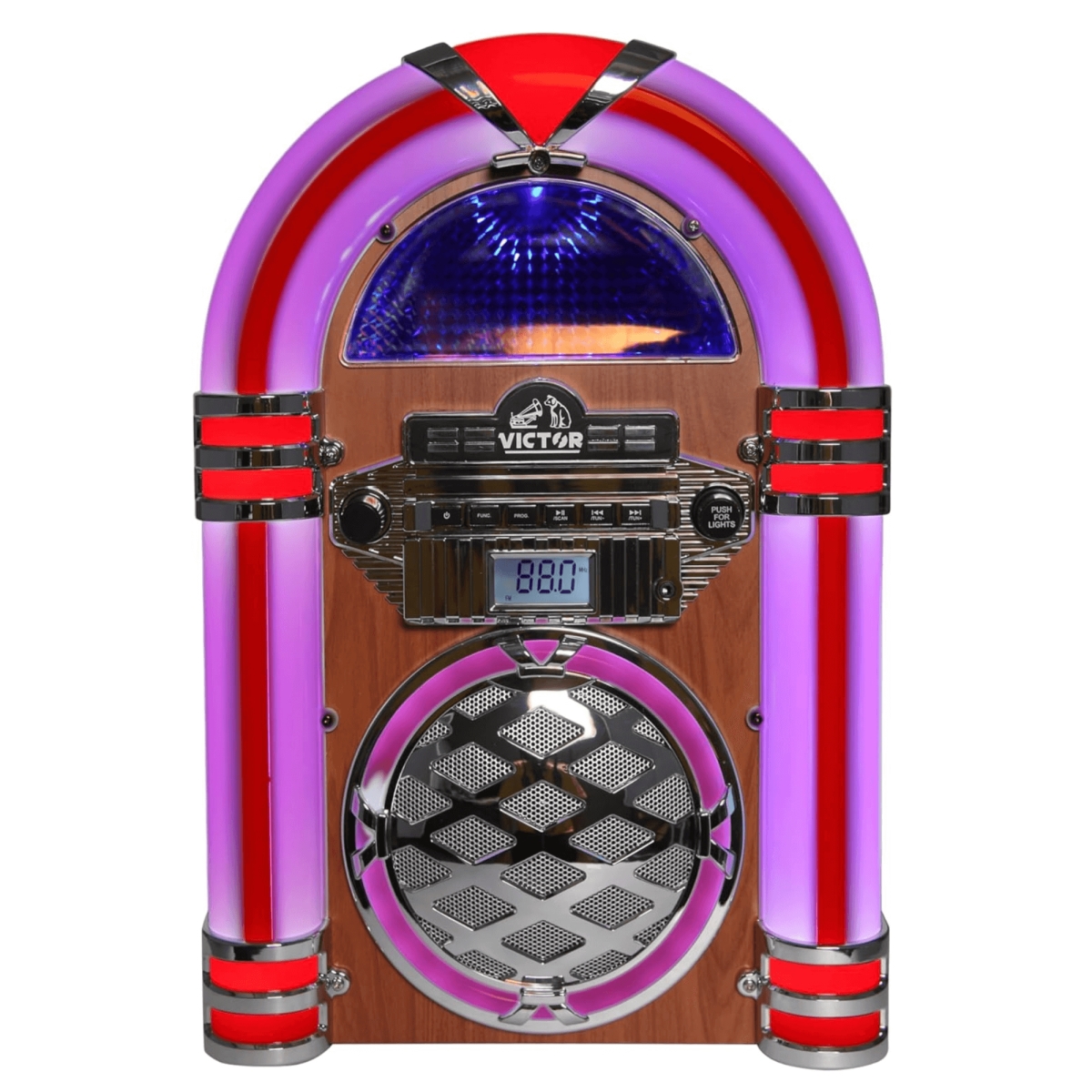 Picture of Victor VDTJ-1550-MH Broadway Desktop CD Bluetooth Jukebox with Multicolor LED Lighting&#44; Mahogany