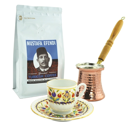 Picture of Turkish Coffee World TCW-022 Coffee Set for One with Mustafa Efendi Gourmet Turkish Tulip I Coffee