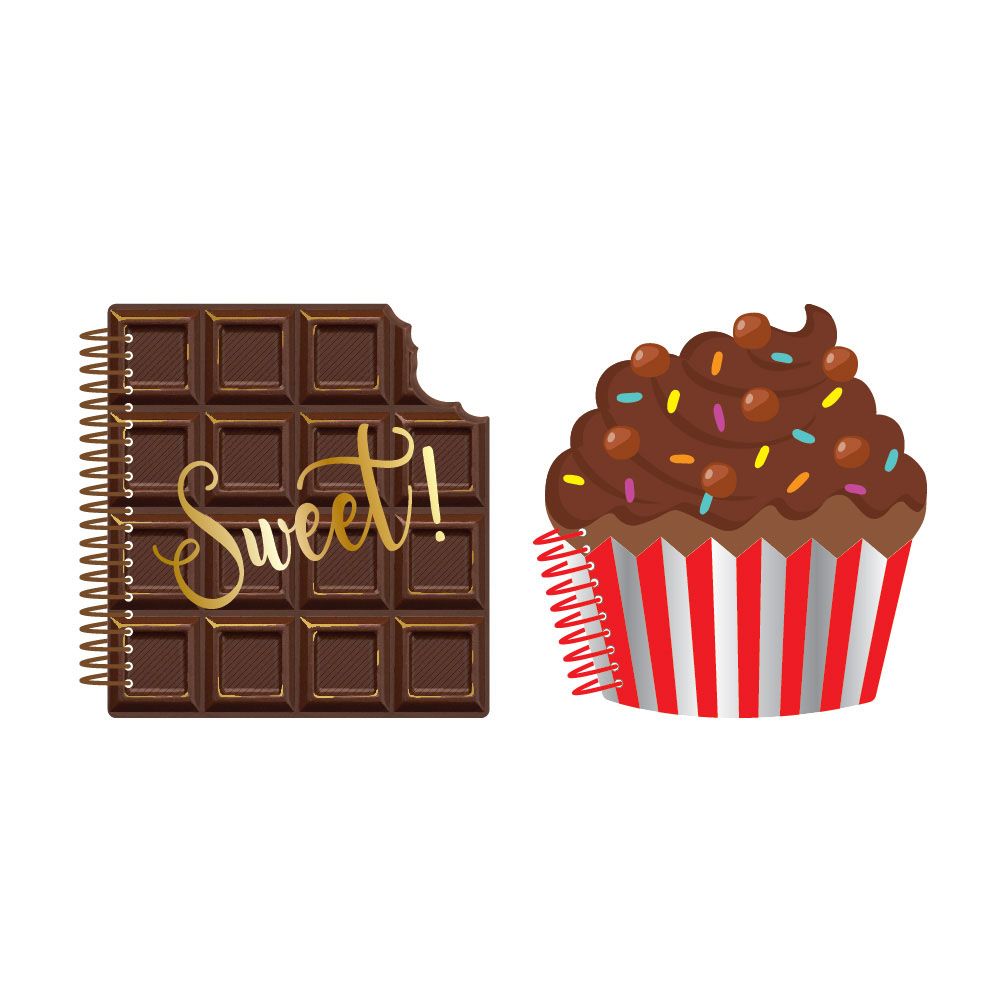 Picture of Eros Wholesale MG3818 5.75 x 5.3 in. Die Cut Chocolate & Cupcake Spiral Memo Pads with Hot Stamp - 2 Designs - 80 Sheet - 36 Per Case - Case of 12