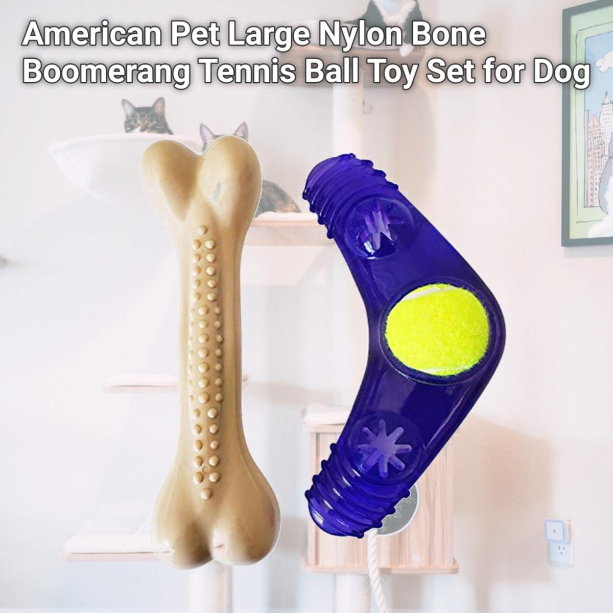 Picture of OCI 318 American Pet Large Nylon Bone Boomerang Tennis Ball Toy Set for Dog