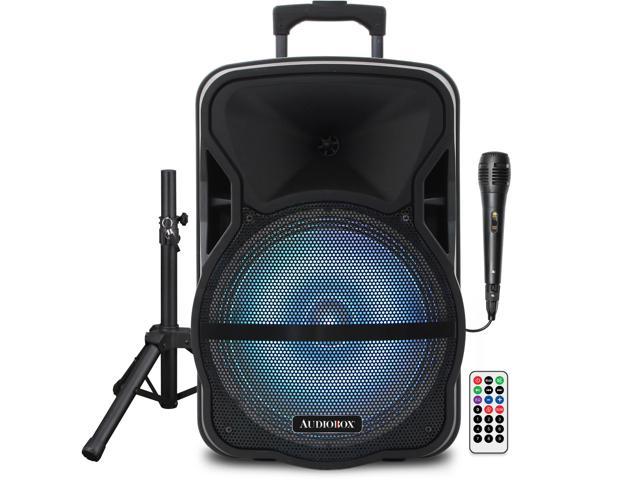 ABX-12S 12 ft. Audiobox Portable Bluetooth Speaker with Stand & Mic, Black