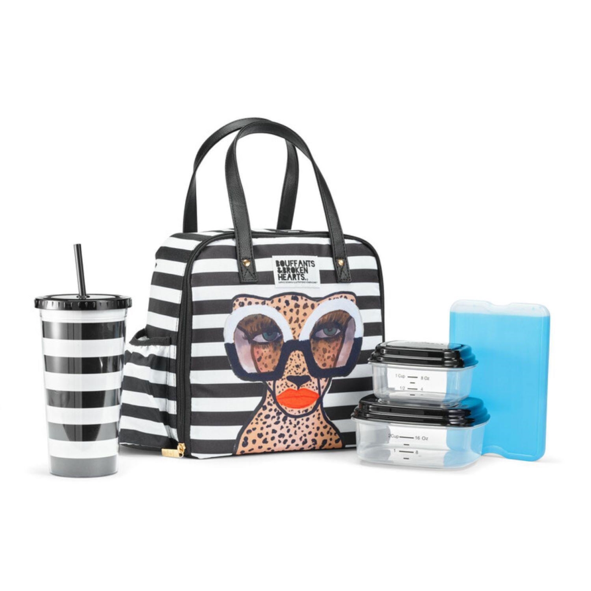 Picture of Fit & Fresh 2950BBHSC2970 Artist Collection Deluxe Lunch Kit, Black & White Stripes