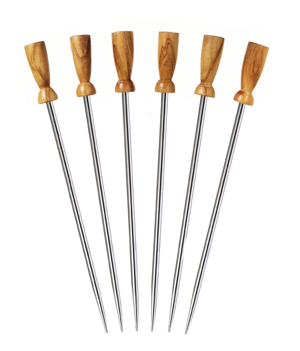 Picture of Prodyne MP-22 Olivewood Stainless Steel Cocktail Picks - Set of 6