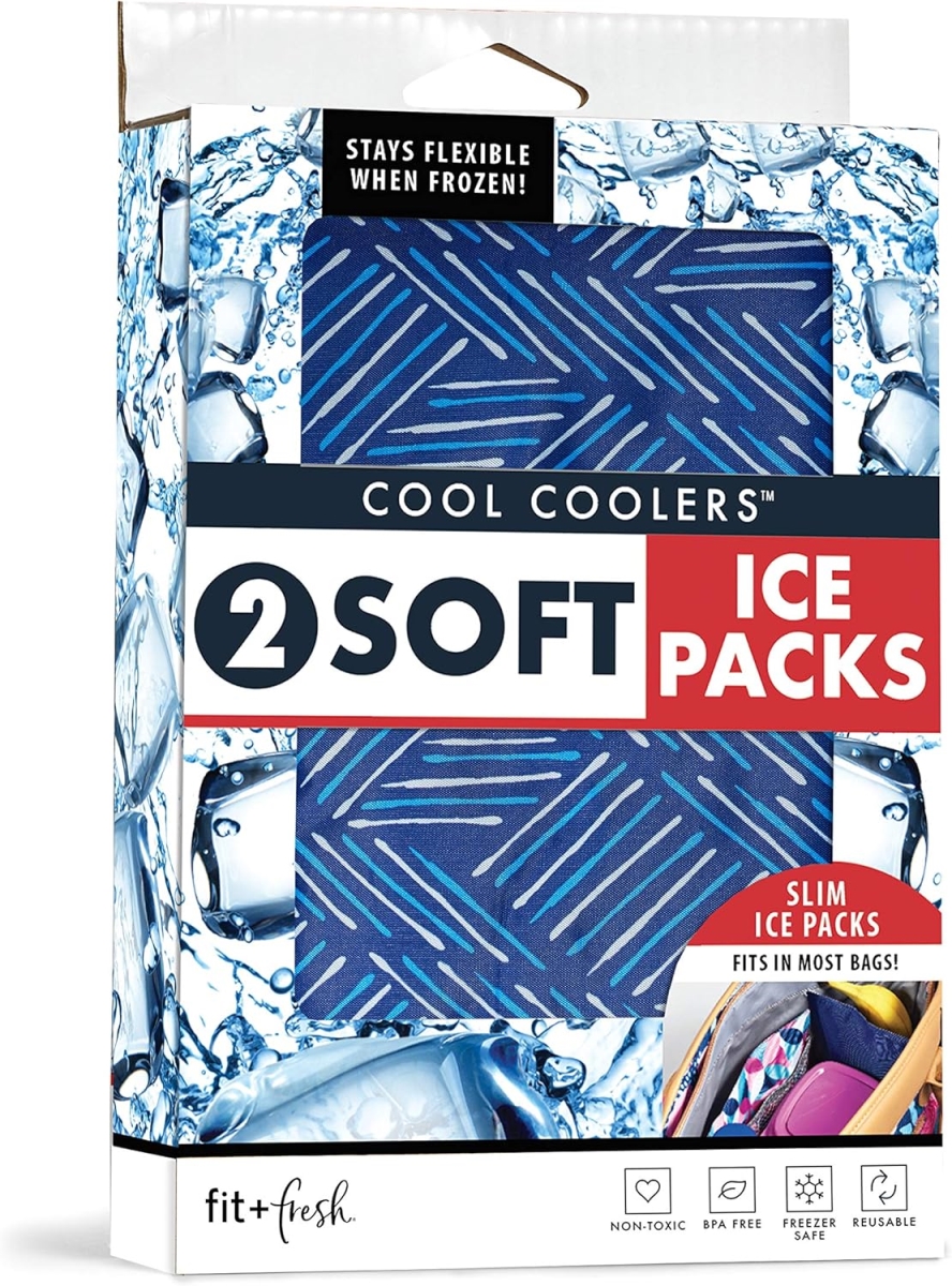 Picture of Fit & Fresh 10300FF Flexible Stretch Nylon Reusable Ice Packs for Lunch Boxes & Coolers - Navy Sketch Weave & Blue - Pack of 2