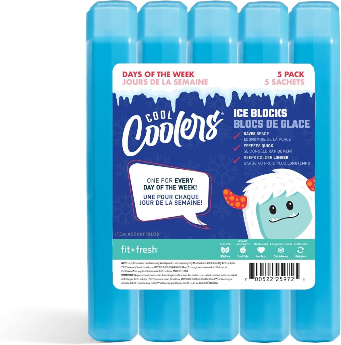Picture of Fit & Fresh 250KFFBLU Compact & Reusable Ice Blocks for Lunch Boxes & Coolers - Blue - Pack of 5