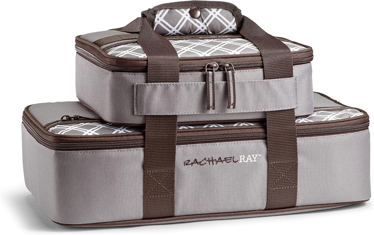 Picture of Rachael Ray 5055RR2582 Lugger Duo Insulated Casserole Carrier for Hot Or Cold Food - Fits 9 x 13 in. Baking Dish - Sea Salt Grey