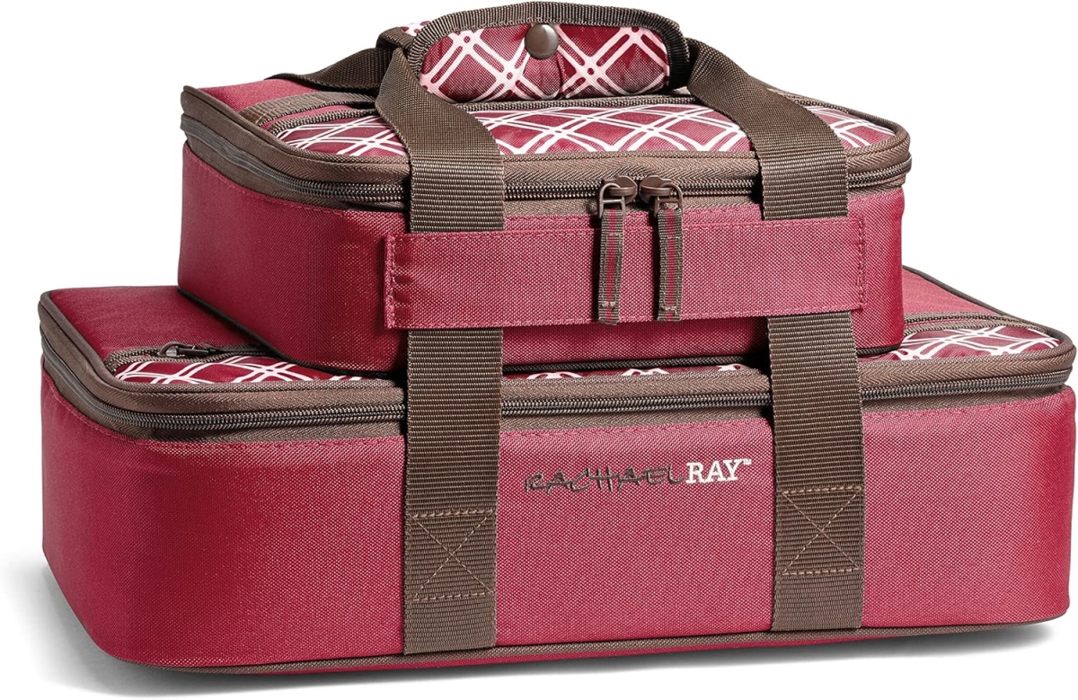 Picture of Rachael Ray 5055RR2583 Lugger Duo Insulated Casserole Carrier for Hot Or Cold Food - Fits 9 x 13 in. Baking Dish - Burgundy