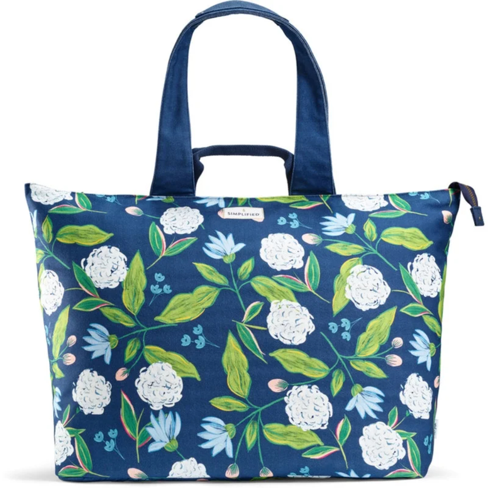7233SIM3194 All The Things Happy Hydrangeas Tote Bag - Large - Navy