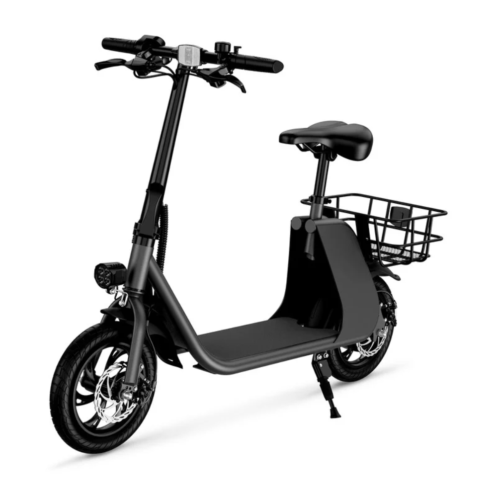 C2-BLK Urban Cruiser 450W Brushless Motor Foldable Electric Scooter for Adults with Seat & Carry Basket - Black
