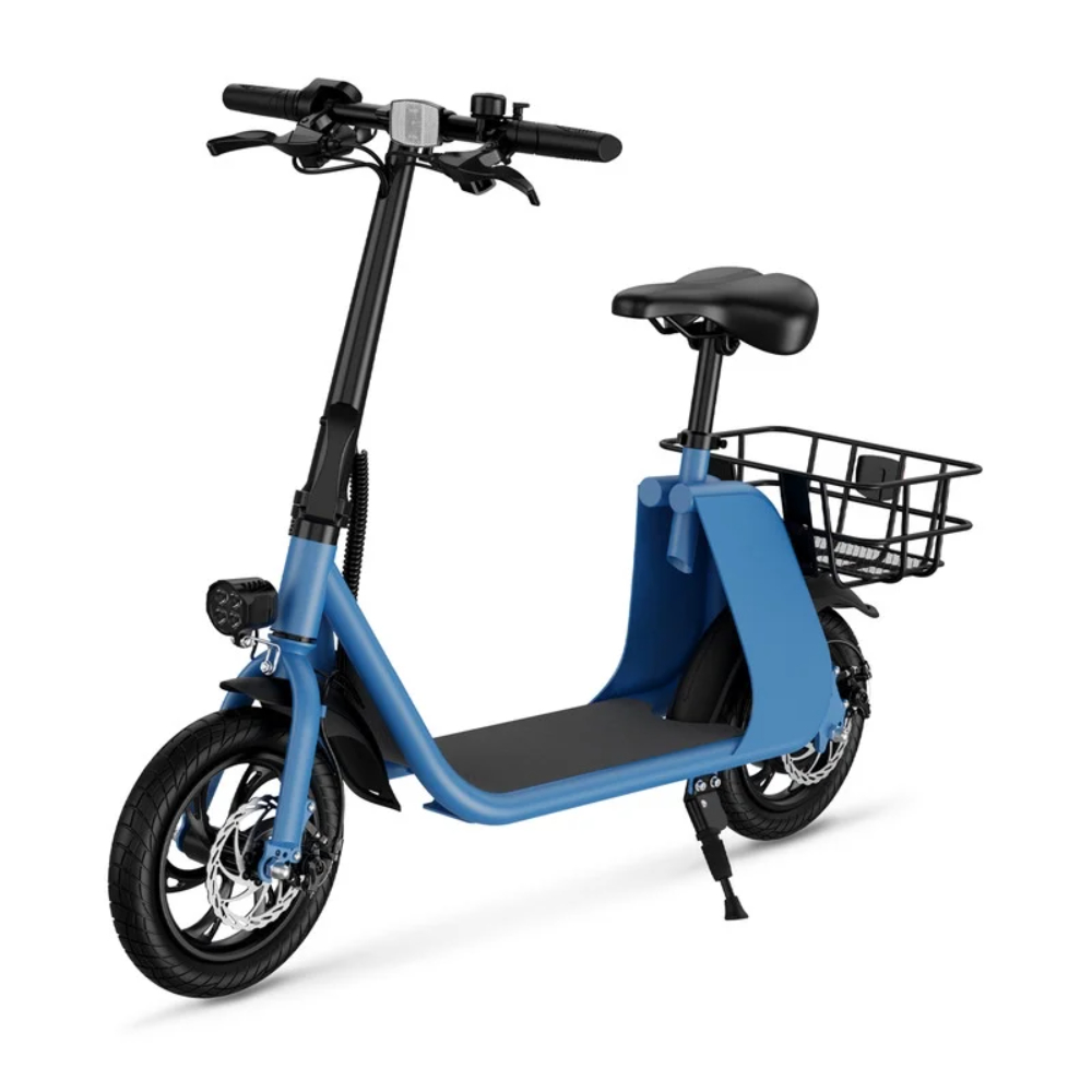 C2-BLU Urban Cruiser Foldable Electric Scooter for Adults with Seat & Carry Basket - Blue