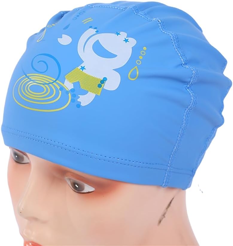 EL-1017BLUE Comfortable PU Swimming Cap with Cartoon Design - Blue