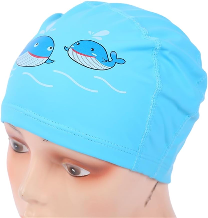 EL-1017LIGHT BLUE Comfortable PU Swimming Cap with Cartoon Design - Light Blue