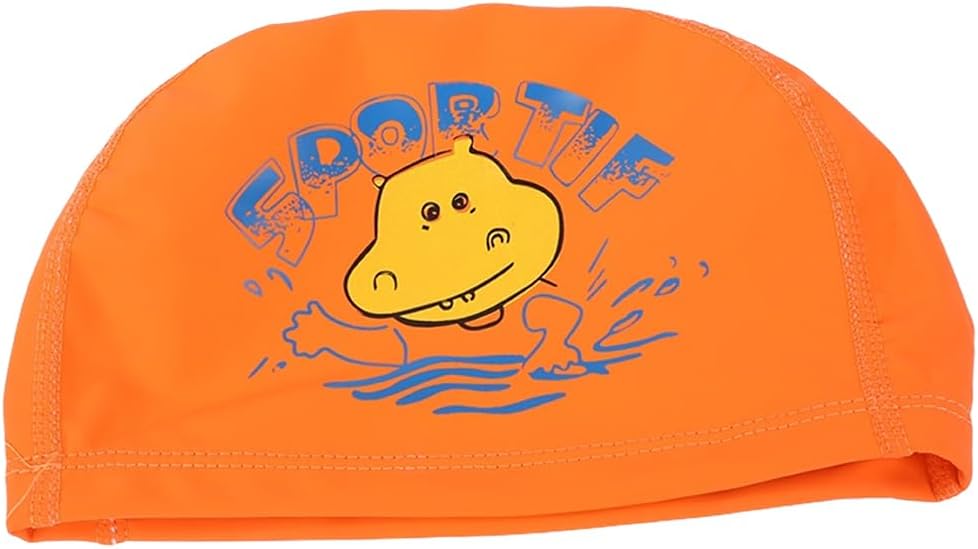 EL-1017ORANGE Comfortable PU Swimming Cap with Cartoon Design - Orange
