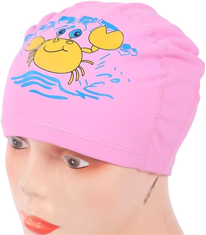 EL-1017PINK Comfortable PU Swimming Cap with Cartoon Design - Pink