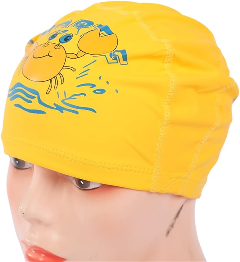 EL-1017YELLOW Comfortable PU Swimming Cap with Cartoon Design - Yellow