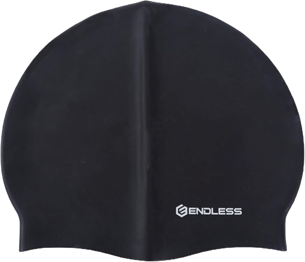 EL-1019BLACK Classic Comfortable Plain Silicon Swimming Cap - Black - Adult Free Size